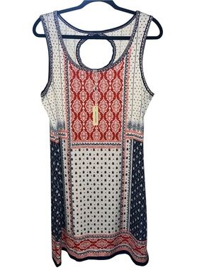 NWT Max Studio Red, Navy & Cream Printed Sleeveless Top